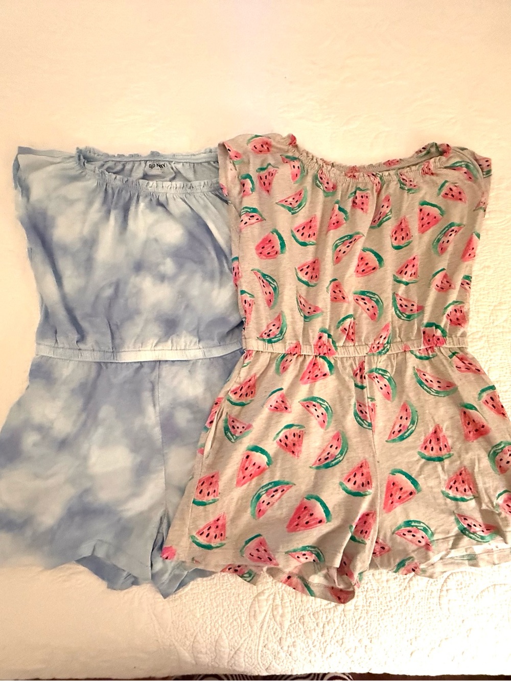 Set of 2! Old Navy Girls' Watermelon Print & Blue Tie-Dye Romper Large, L 10-12